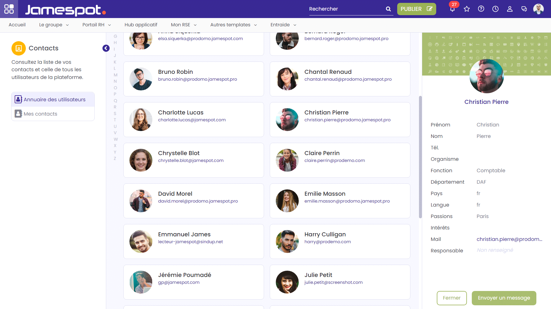L'application Contacts de Jamespot