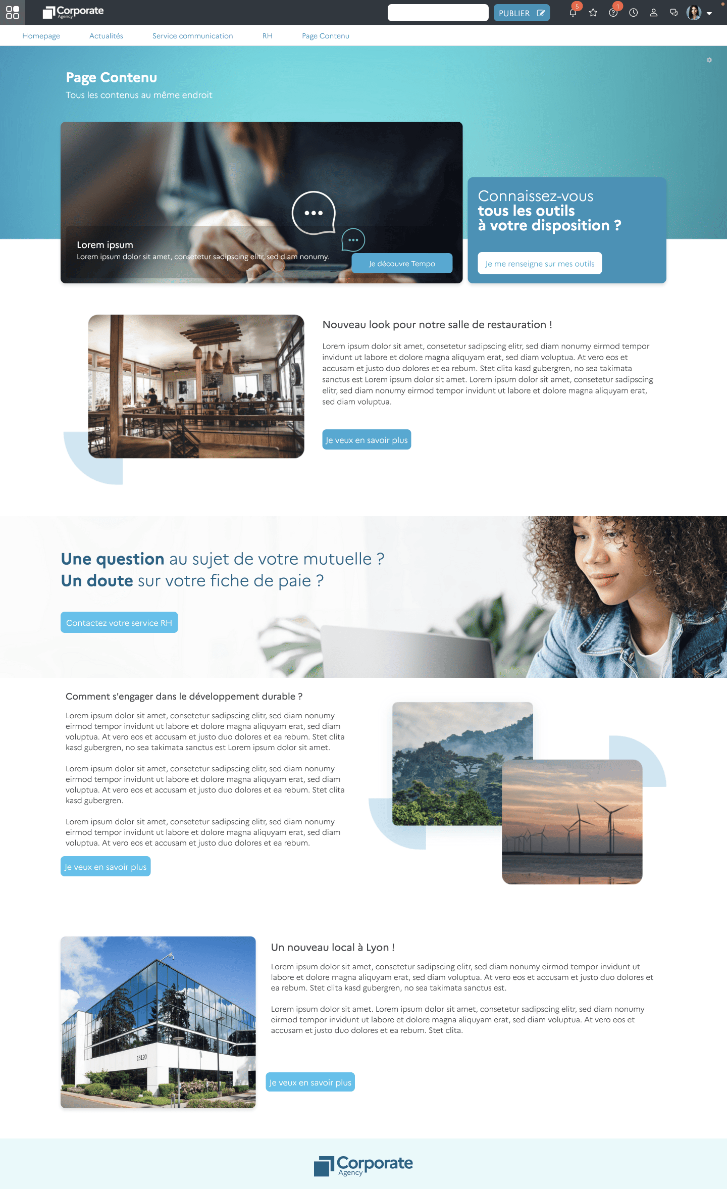 Créez et personnalisez vos pages de contenus pour mieux engager vos collaborateurs.