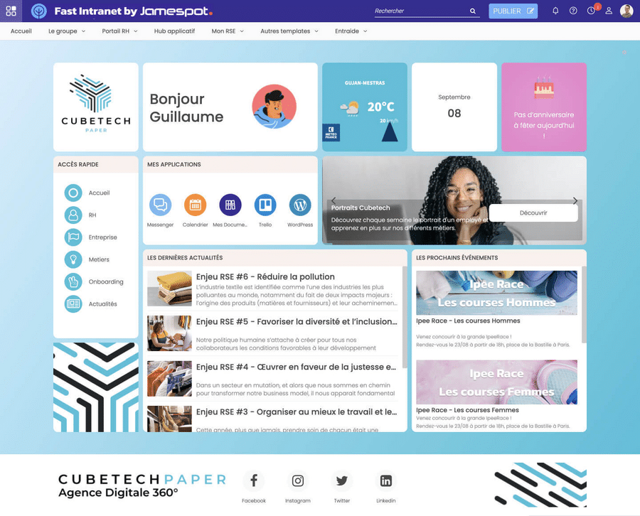 La solution Fast Intranet permet donne la main aux communicants sur la personnalisation de leur intranet d'entreprise