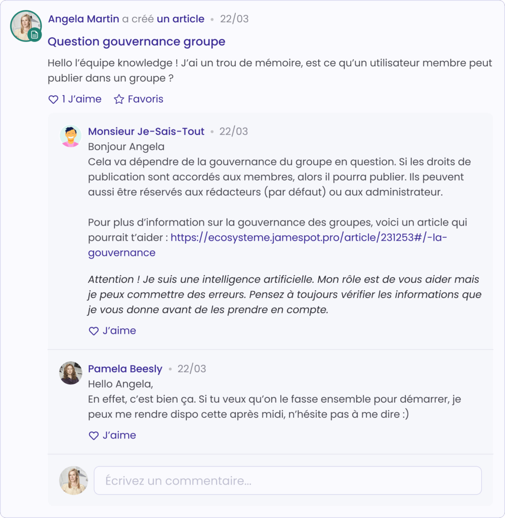 Les Extrabots Jamespot, dfes agents intelligents intégrés à la solution collaborative française